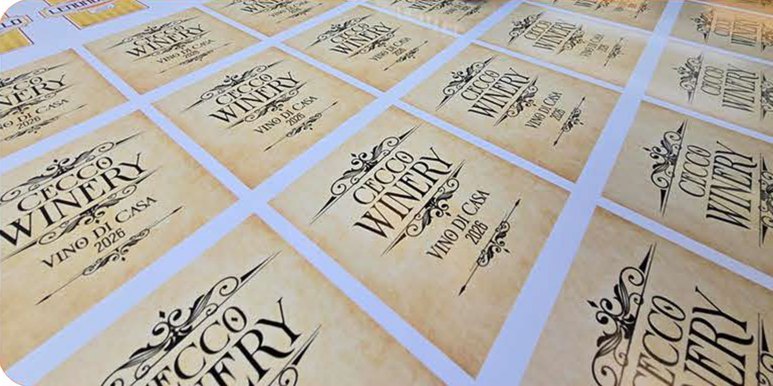 Sheets of printed wine labels